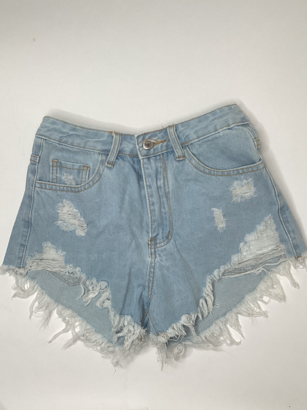 SHEIN Light Wash Frayed High-Rise Denim Shorts